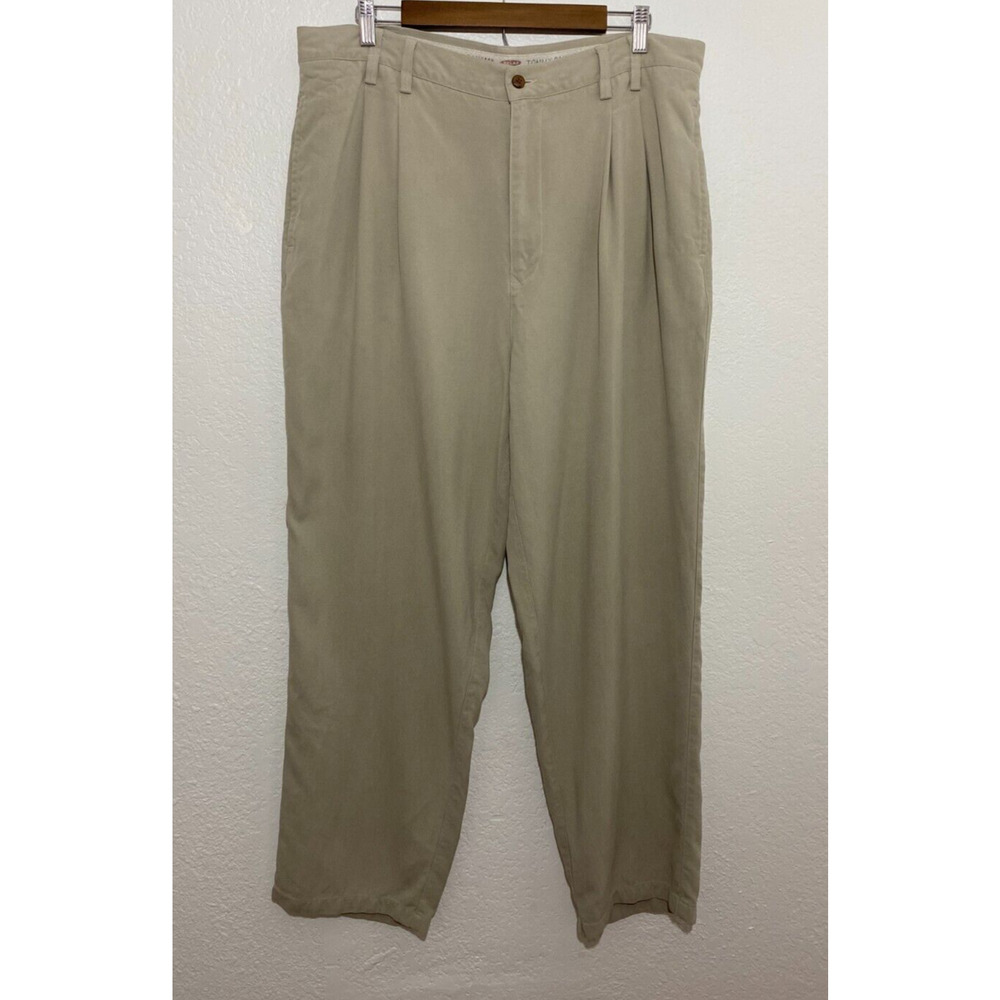 Tommy Bahama Size 38 Tan Straight Pleated Pants Men 100% Silk Chino Relax Casual